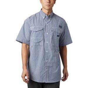 Columbia Light Blue and White Plaid Shirt